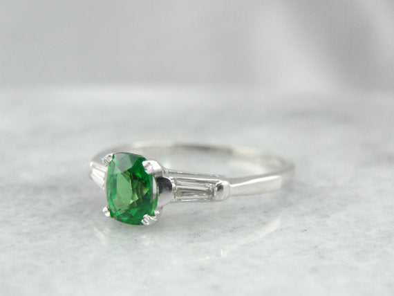 Rare Tsavorite Garnet in Retro Engagement Ring