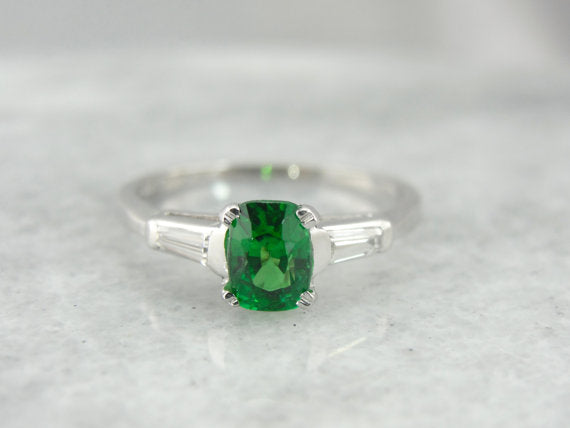 Rare Tsavorite Garnet in Retro Engagement Ring