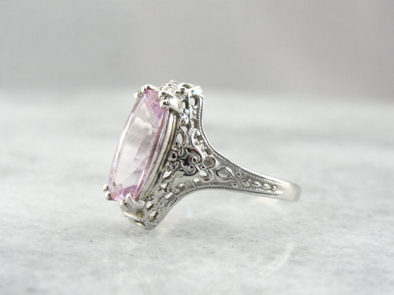 Pale Pink Sapphire in Art Deco Filigree Ring