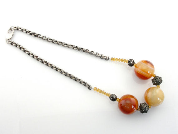 Antique Sterling Silver Bold Carnelian, Citrine A. Elyse Design Beaded Necklace
