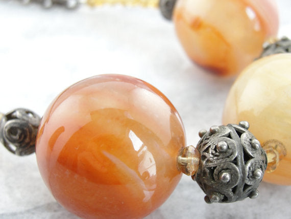 Antique Sterling Silver Bold Carnelian, Citrine A. Elyse Design Beaded Necklace