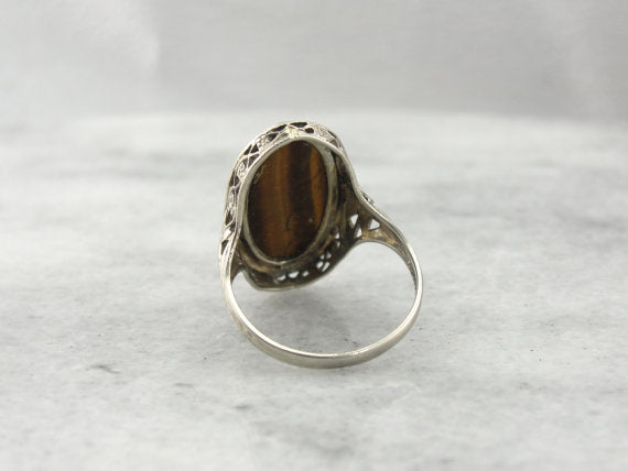 Tiger's Eye Art Deco Filigree Ring