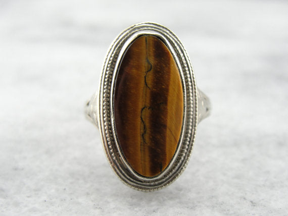 Tiger's Eye Art Deco Filigree Ring