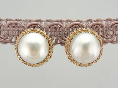 Bold and Beautiful Mabe Pearl Earrings in Fine Gold