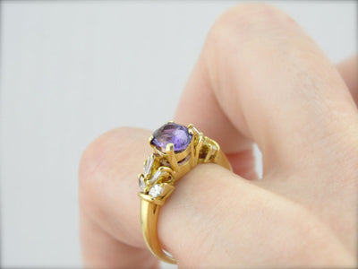 Purple Ceylon Sapphire in Starburst Diamond Ring