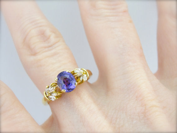 Purple Ceylon Sapphire in Starburst Diamond Ring