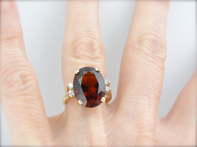 Classic Ring with Fine Hessonite Garnet and Diamonds