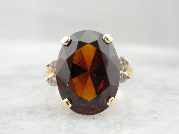 Classic Ring with Fine Hessonite Garnet and Diamonds