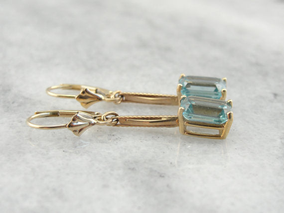 Vintage Drop Bar Blue Zircon Earrings