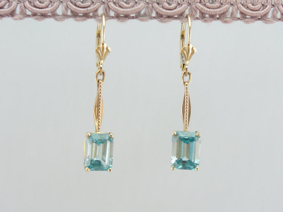 Vintage Drop Bar Blue Zircon Earrings