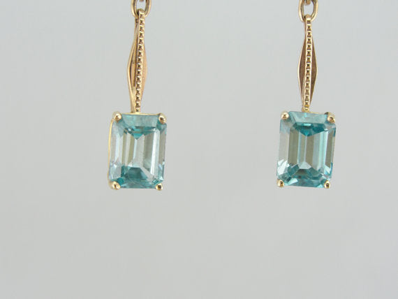 Vintage Drop Bar Blue Zircon Earrings