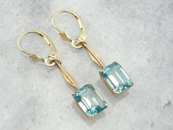 Vintage Drop Bar Blue Zircon Earrings
