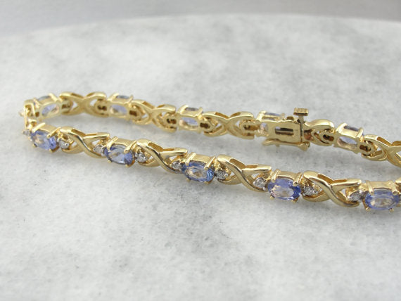 Blue Tanzanite and Diamond Tennis Bracelet