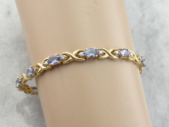 Blue Tanzanite and Diamond Tennis Bracelet