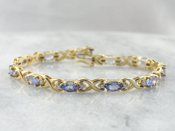 Blue Tanzanite and Diamond Tennis Bracelet