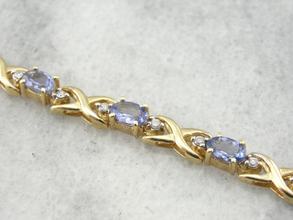 Blue Tanzanite and Diamond Tennis Bracelet