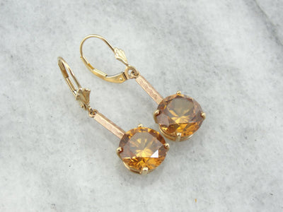 Golden Zircon Gemstones in Vintage Drop Earrings