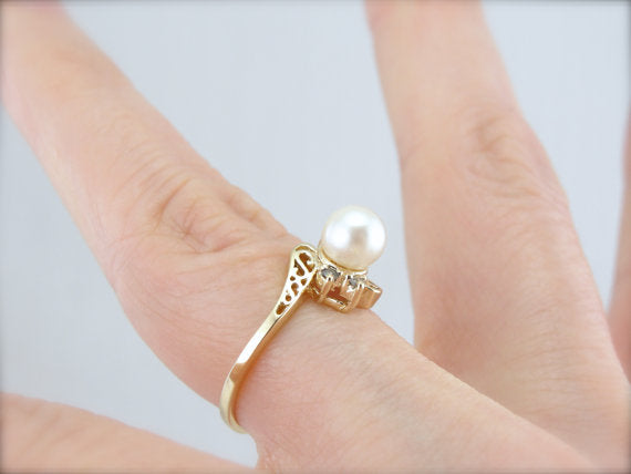 Pearl Cocktail Ring with Fine Diamonds