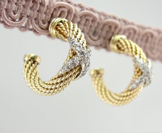 Luxurious Gold and Diamond Textured Hoops