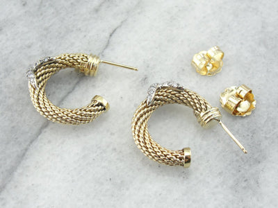 Luxurious Gold and Diamond Textured Hoops