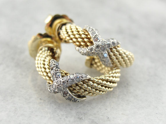 Luxurious Gold and Diamond Textured Hoops
