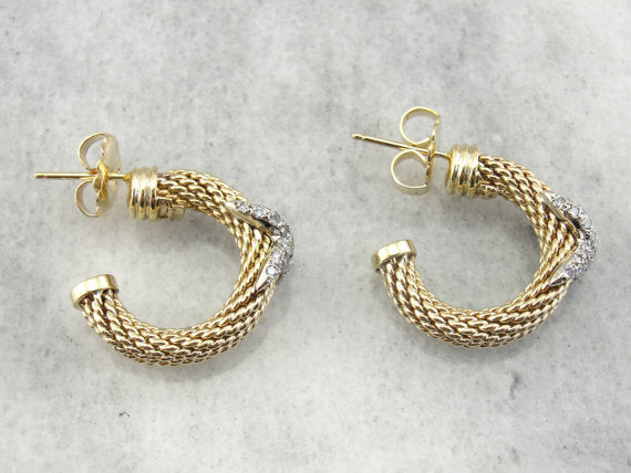 Luxurious Gold and Diamond Textured Hoops