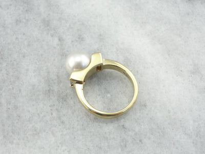 Pearl and Baguette Diamond Cocktail Ring