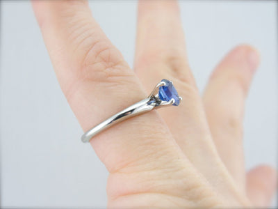 Tapered Platinum Sapphire Solitaire Ring