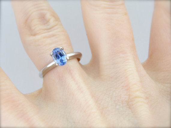 Solitaire Sapphire and Platinum Engagement Ring