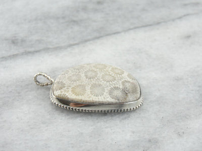 Lovely Cream Petrified Coral and Simple Silver Pendant