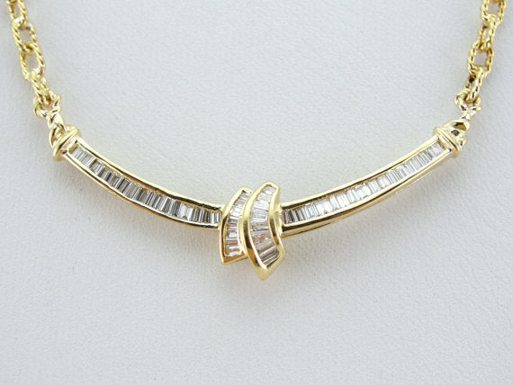 Contemporary Baguette Cut Diamond Necklace