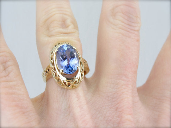Large Purple Tanzanite Filigree Cocktail Ring