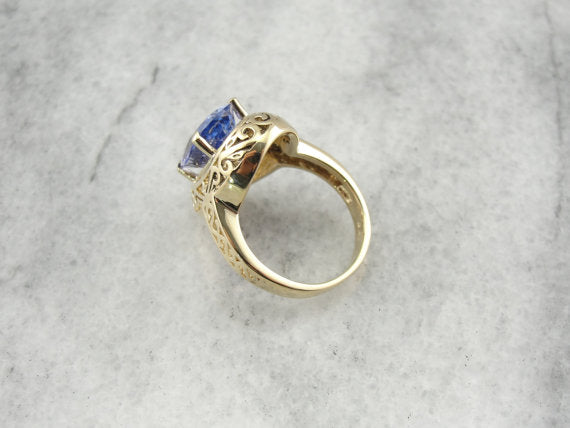 Large Purple Tanzanite Filigree Cocktail Ring