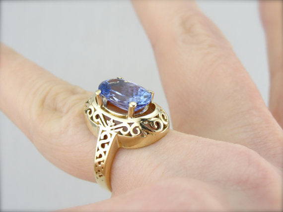 Large Purple Tanzanite Filigree Cocktail Ring