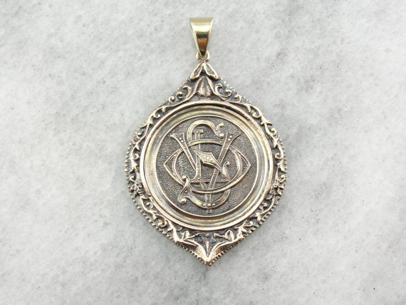 Victorian Rose Gold Pendant Fob with Ornate Monogram