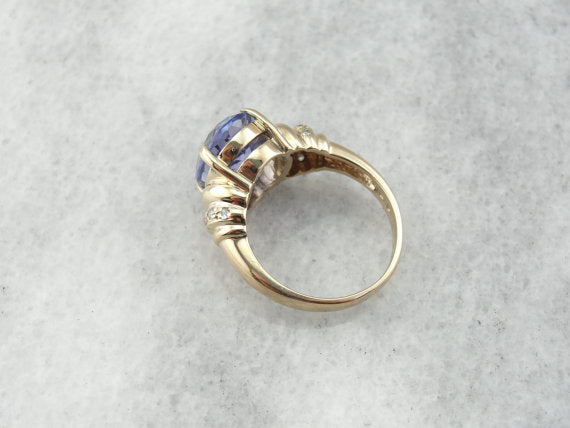 Indigo Purple Tanzanite and Diamond Ring in Yellow Gold