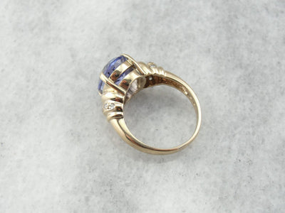 Indigo Purple Tanzanite and Diamond Ring in Yellow Gold