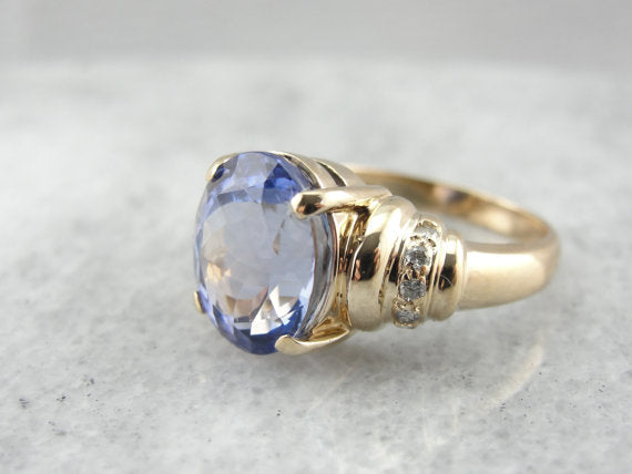 Indigo Purple Tanzanite and Diamond Ring in Yellow Gold