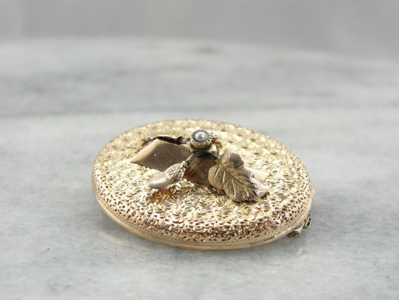 Victorian Acorn and Leaves Brooch with Seed Pearl Detail