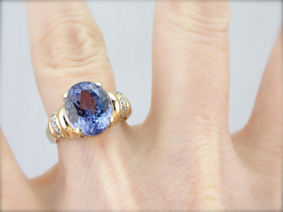 Indigo Purple Tanzanite and Diamond Ring in Yellow Gold