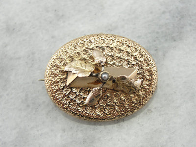 Victorian Acorn and Leaves Brooch with Seed Pearl Detail