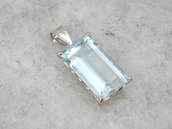 Substantial Blue Aquamarine Pendant with Filigree Detail
