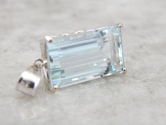 Substantial Blue Aquamarine Pendant with Filigree Detail