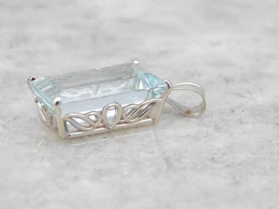 Substantial Blue Aquamarine Pendant with Filigree Detail