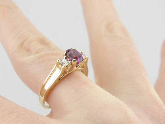 Raspberry Pink Sapphire and Diamond Engagement Ring