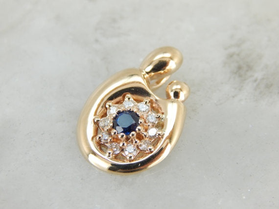 September Baby, Sapphire and Diamond Mother and Child Pendant