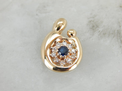 September Baby, Sapphire and Diamond Mother and Child Pendant