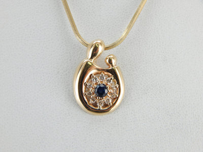 September Baby, Sapphire and Diamond Mother and Child Pendant