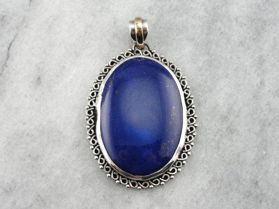 Deepest Ocean Blue: Dark Lapis Lazuli Statement Pendant