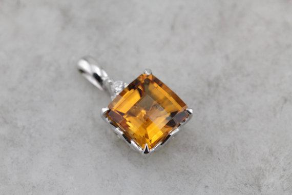 Fancy Cut Citrine and Diamond Drop Pendant
